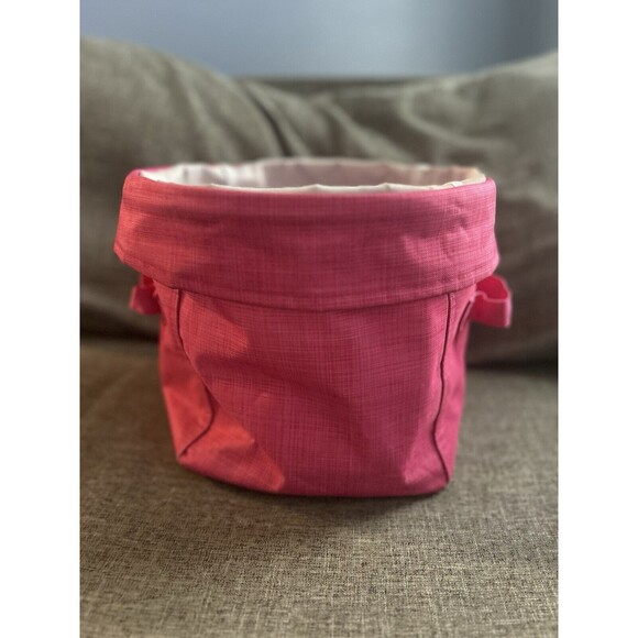 Thirty One Round Pop Up Bin Organizer In Pink Crosshatch 9.5x7.5 Inches - Picture 4 of 7